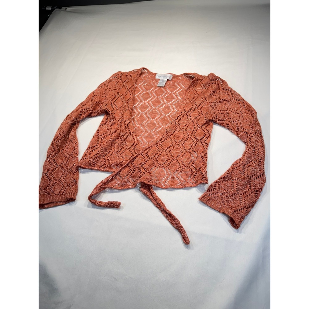 Worthington Burnt Orange Metallic Boho Knit Bolero Cardigan Sweater Whimsical S